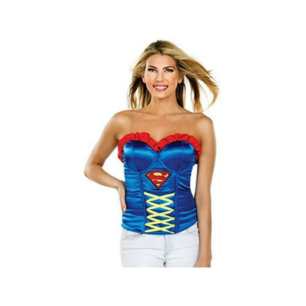 Large Secret Wishes DC Comics Justice League Superhero Style Adult Corset Top with Logo Supergirl Blue